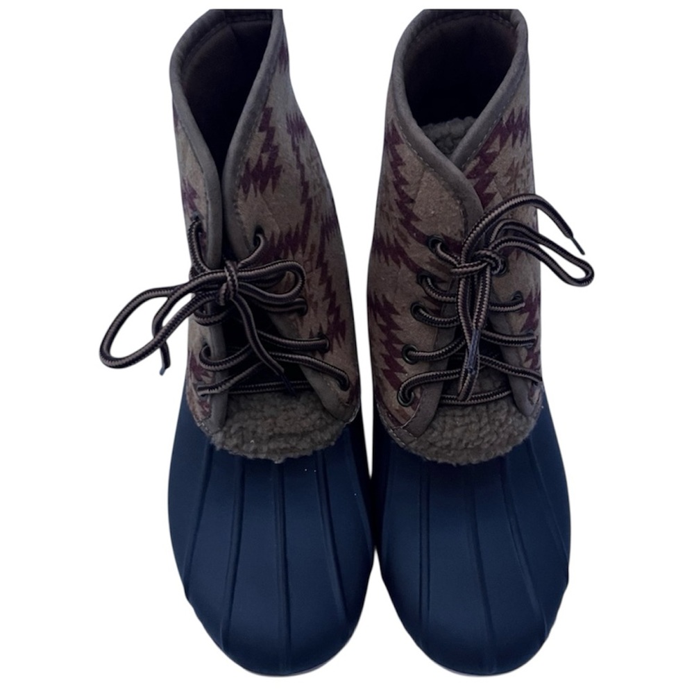 Brown and Black Patterned Duck Boots